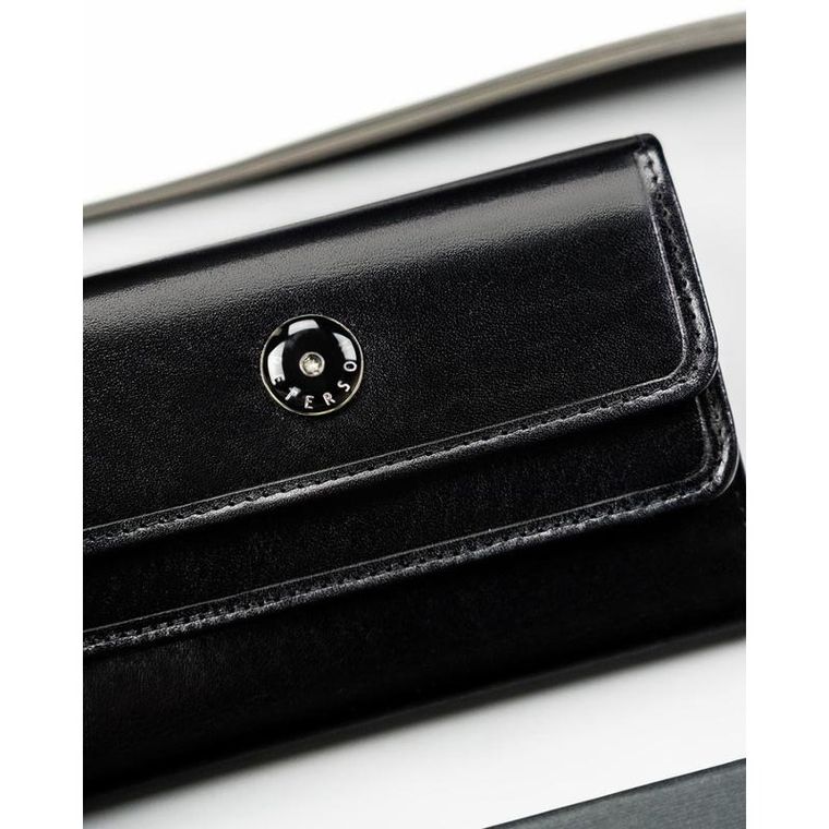 Czarny, skórzany portfel damski na zatrzask - Peterson
