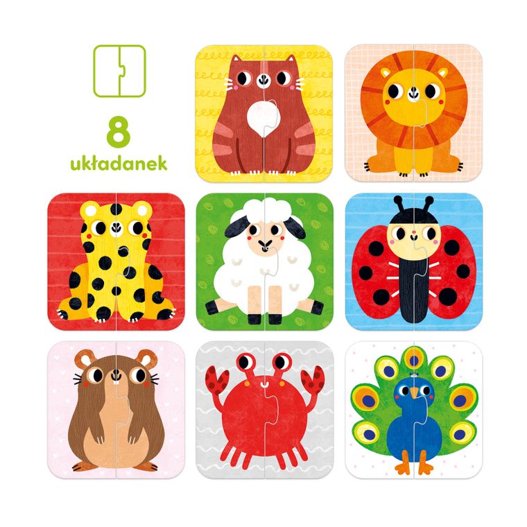 CzuCzu, Układam połówki, Zwierzątka, pierwsze puzzle, dwuelementowe, dla dzieci 18 mies.+