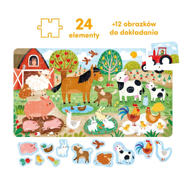 CzuCzu, Wieś, wesołe puzzle, 24 elementy + obrazki, 2+