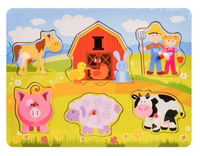 Daffi, układanka drewniana rączką, farma, 6 elementów