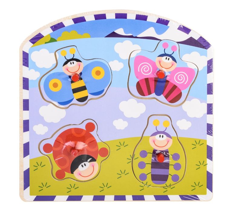 Daffi, układanka drewniana z rączką, owady, 4 elementy