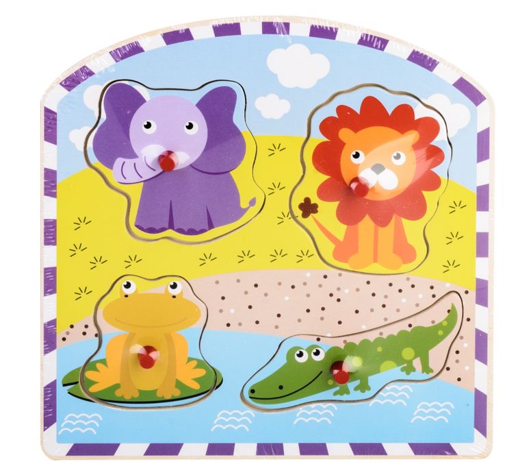 Daffi, układanka drewniana z rączką, safari, 4 elementy