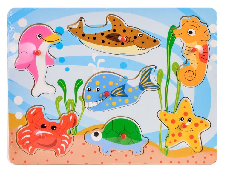 Daffi, układanka drewniana z rączką, zwierzęta morskie, 7 elementów