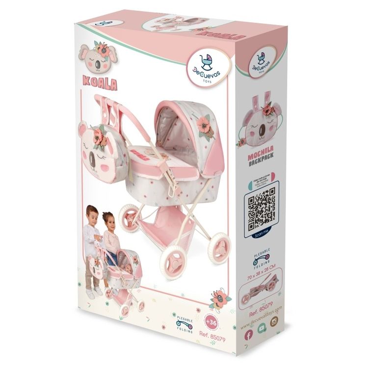 Decuevas, głęboki wózek dla lalek z torbą, Koala