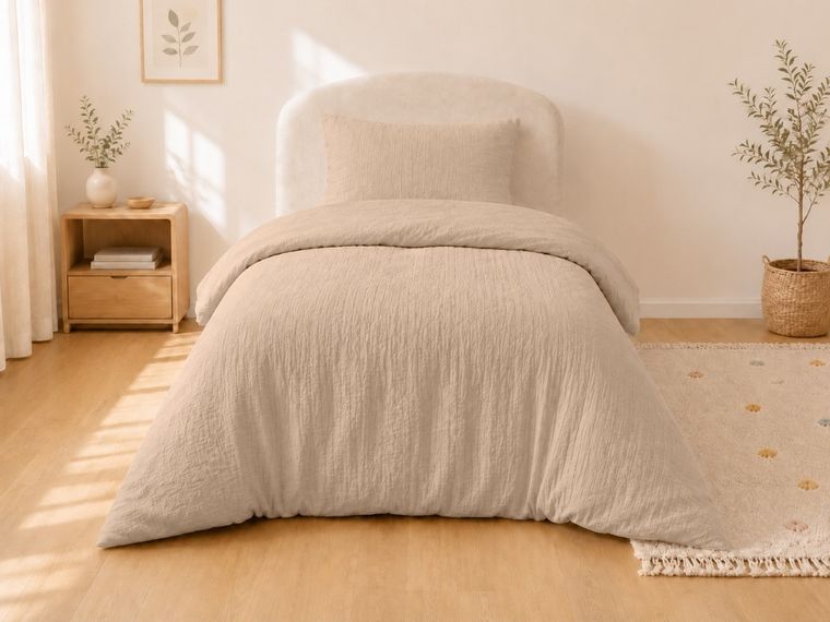 Detexpol, 2-częściowy komplet dwustronnej pościeli, muślin, beżowy, 90-120 cm