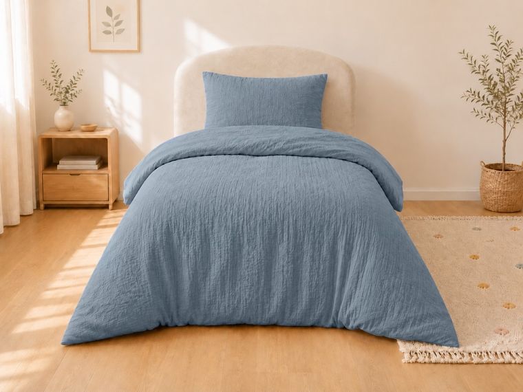 Detexpol, 2-częściowy komplet dwustronnej pościeli, muślin, niebieski, 90-120 cm