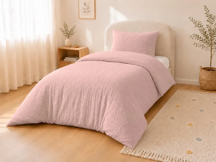 Detexpol, 2-częściowy komplet dwustronnej pościeli, muślin, różowy, 90-120 cm