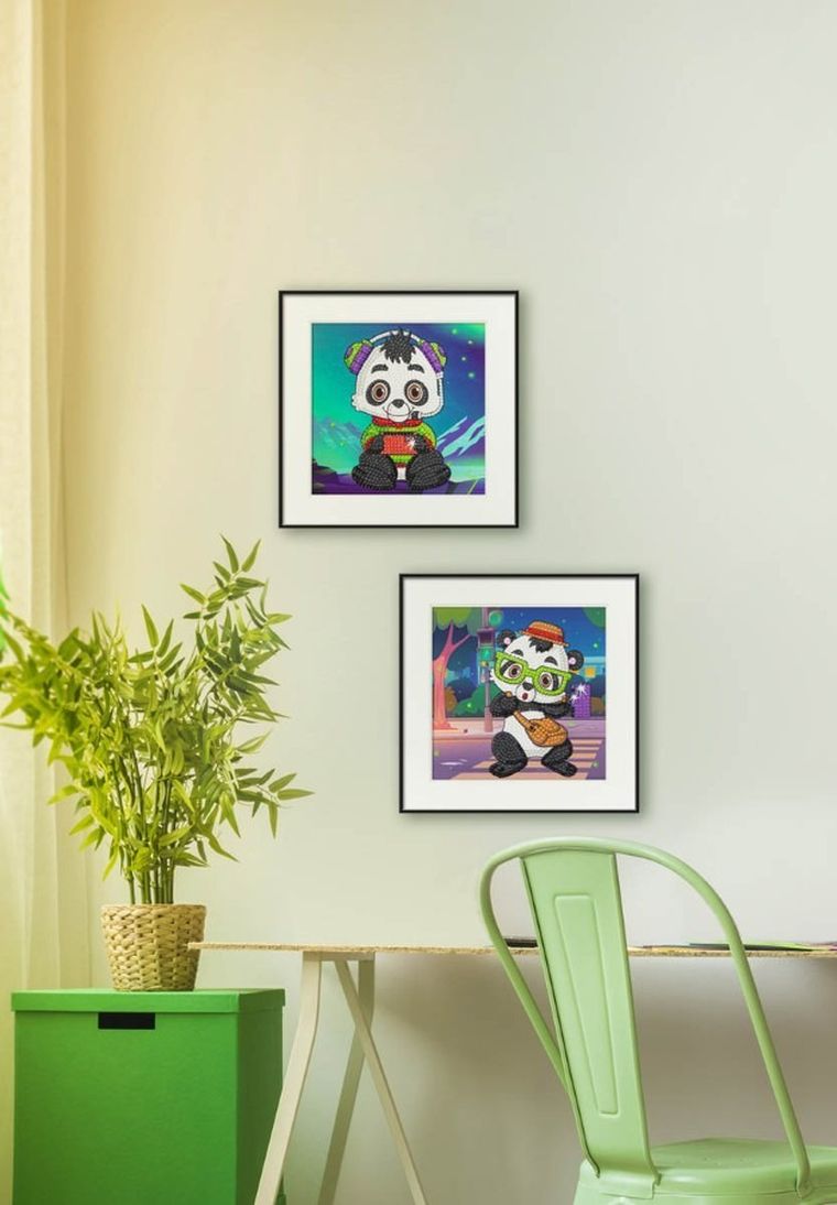 Diamond Dotz by number, diamentowa mozaika, Panda time, 2 obrazki