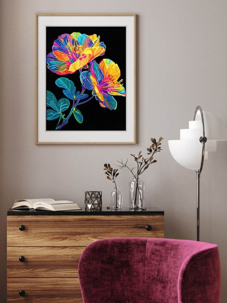 Diamond Dotz, diamentowa mozaika, flokowana, Neon floral