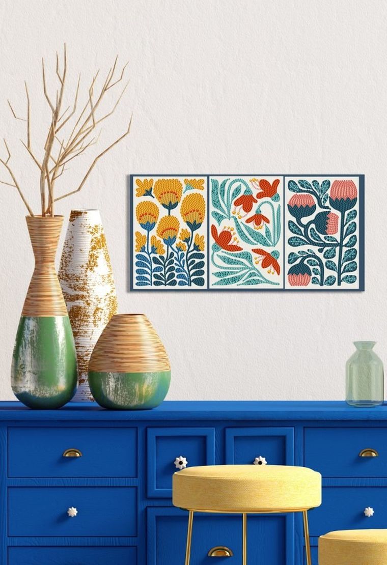 Diamond Dotz, diamentowa mozaika, Modern Floral Triptych