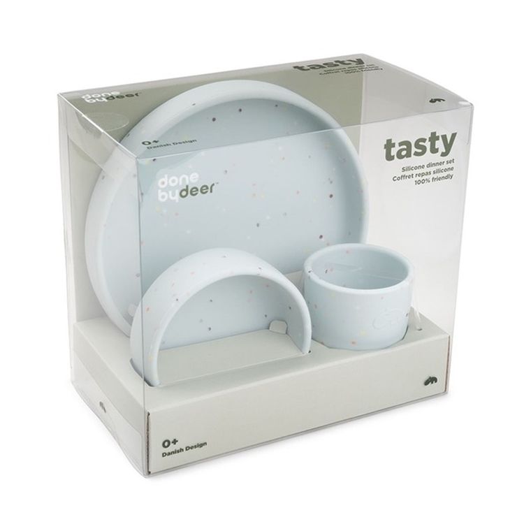 Done by Deer, Confetti, silikonowy zestaw obiadowy, blue