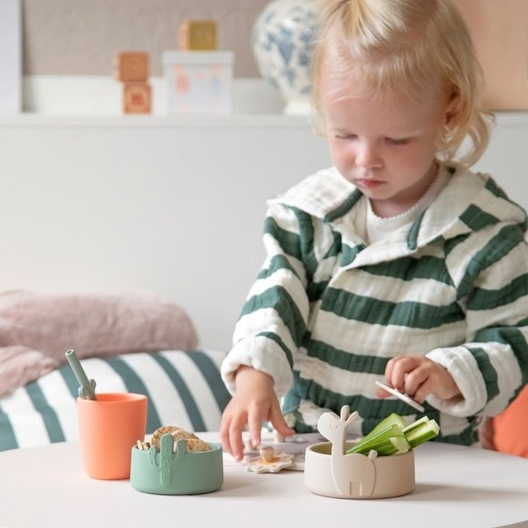 Done By Deer, Lama Lalee, miseczka silikonowa, sand/green, 2 szt.