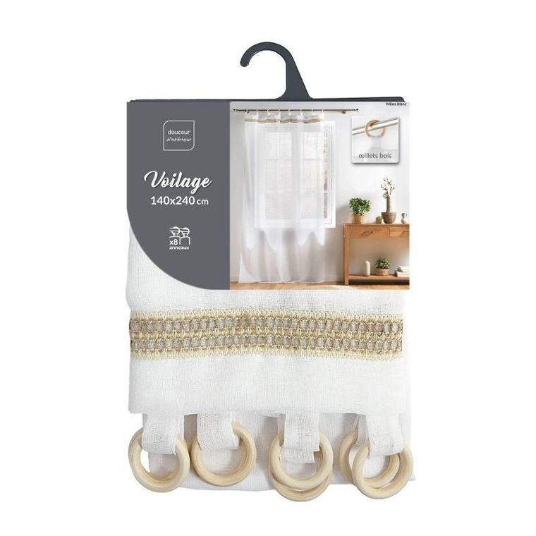 Douceur d'intérieur, firana na drewnianych kółkach, Mileo, 140-240 cm