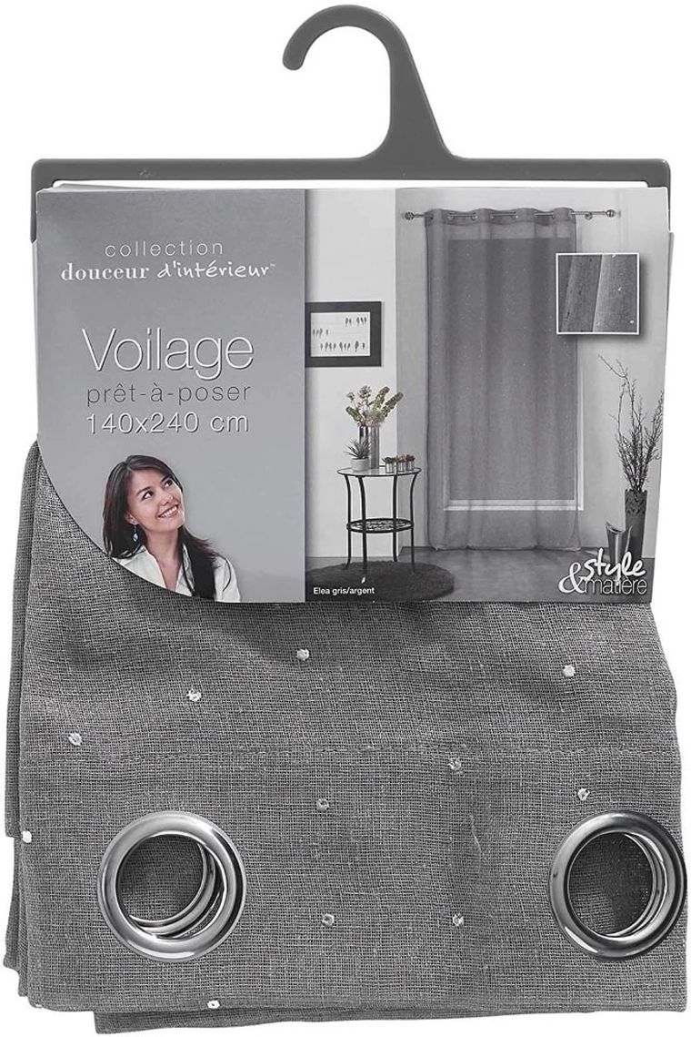 Douceur d'intérieur, firana okienna na przelotkach, Elea, 140-240 cm, szaro-srebrna
