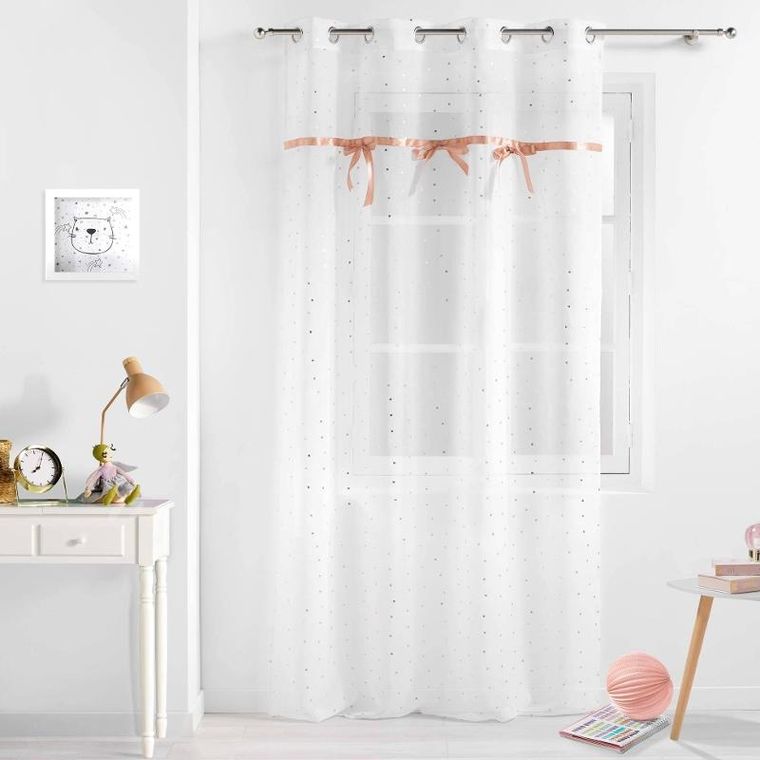 Douceur d'intérieur, firanka na przelotkach ze wstążkami i zdobieniami, 140-240 cm