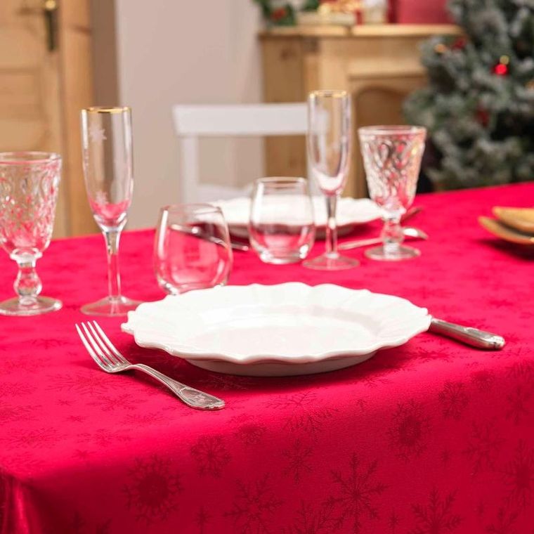 Douceur D'intérieur, Flocons, żakardowy obrus świąteczny, 140-240 cm