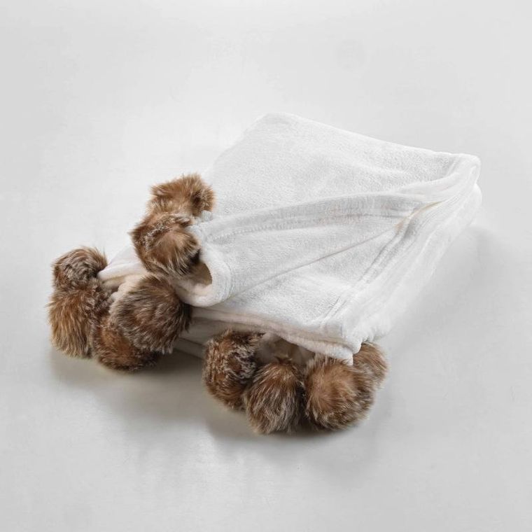 Douceur d'intérieur, miękki koc futrzak, Snowy, z pomponami, 125-150 cm