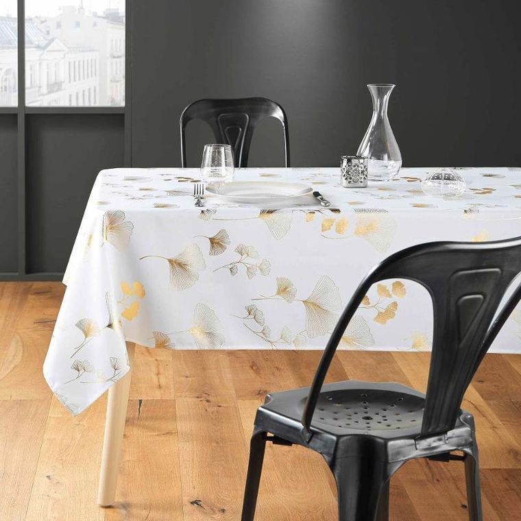 Douceur d'intérieur, obrus prostokątny, Bloomy, biały, złoty miłorząb japoński