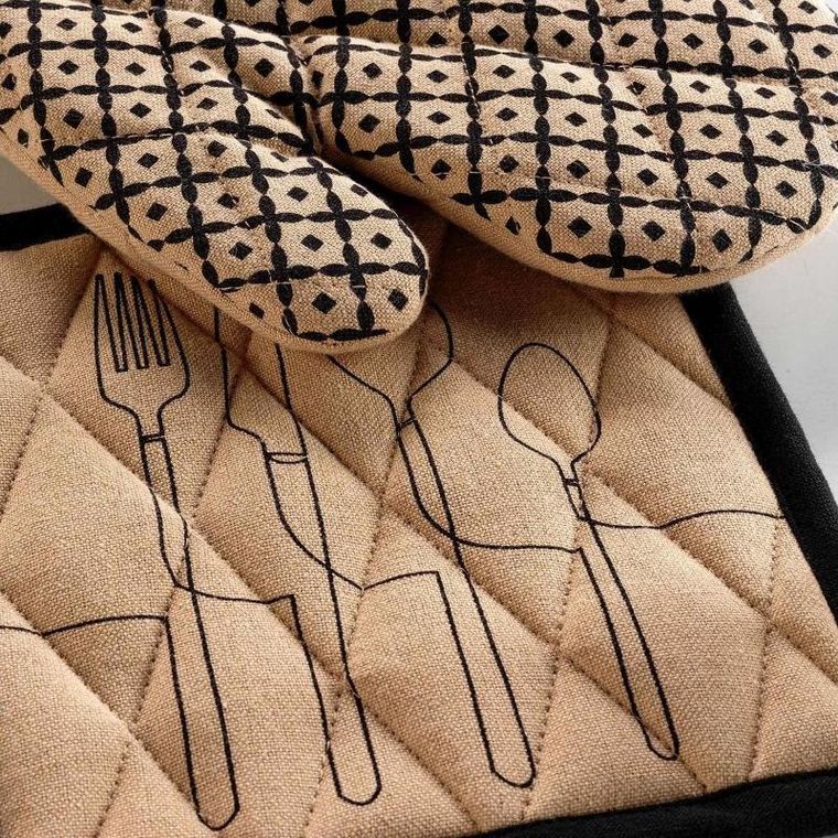 Douceur d'intérieur, rękawica kuchenna + podkładka, Cuisiline, bawełna z recyklingu