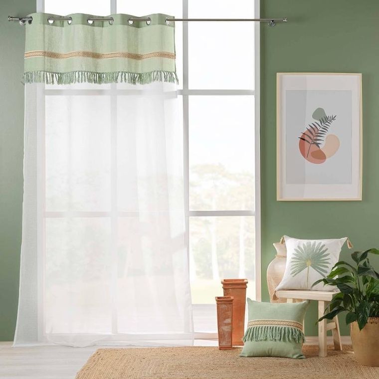 Douceur d'intérieur, zasłona na przelotkach z jutowym dekorem i frędzlami, Janara, 140-240 cm