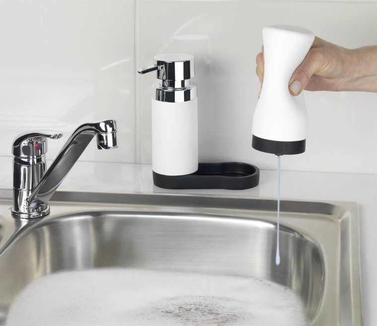 Dozownik z pompką do mydła i silikonowy pojemnik na płyny, zestaw 2w1, 250 ml