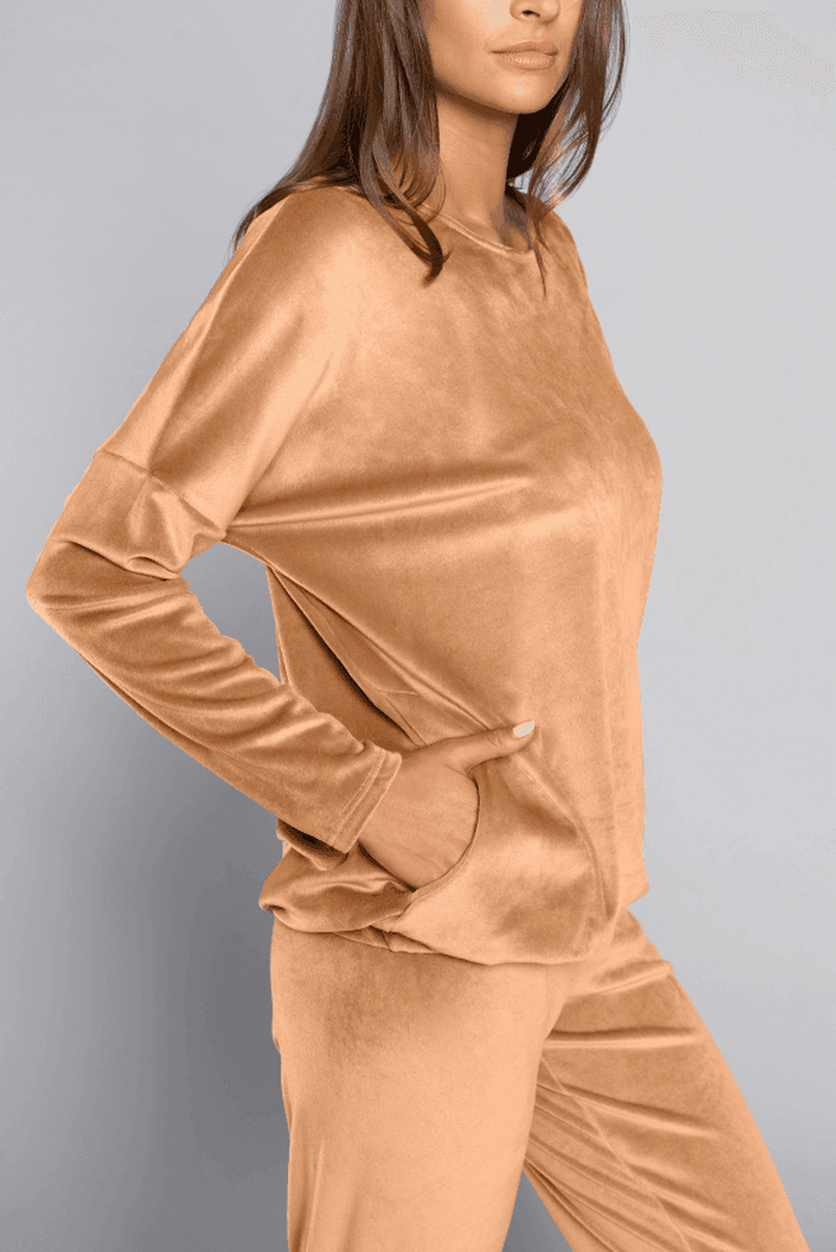 Dres damski, welurowy, beżowy, Juga, Italian Fashion