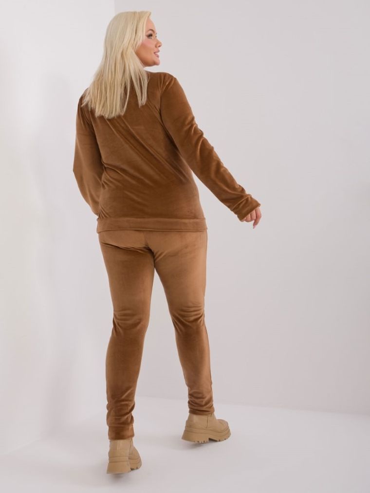 Dres damski, welurowy, plus size, brązowy, Relevance