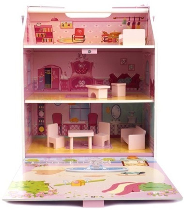 Drewniany domek, walizka