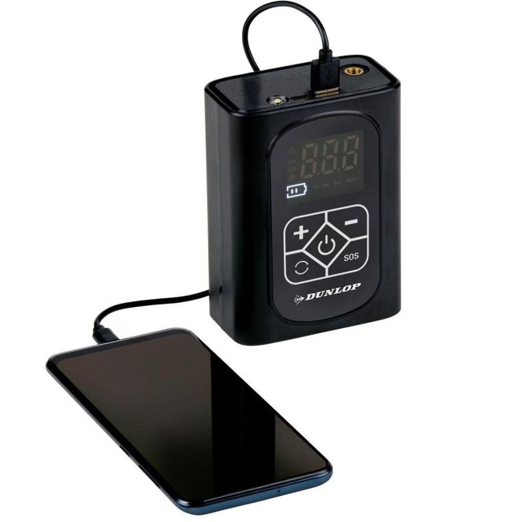 Dunlop, kompresor samochodowy, cyfrowa sprężarka z funkcją powerbank, 150 psi