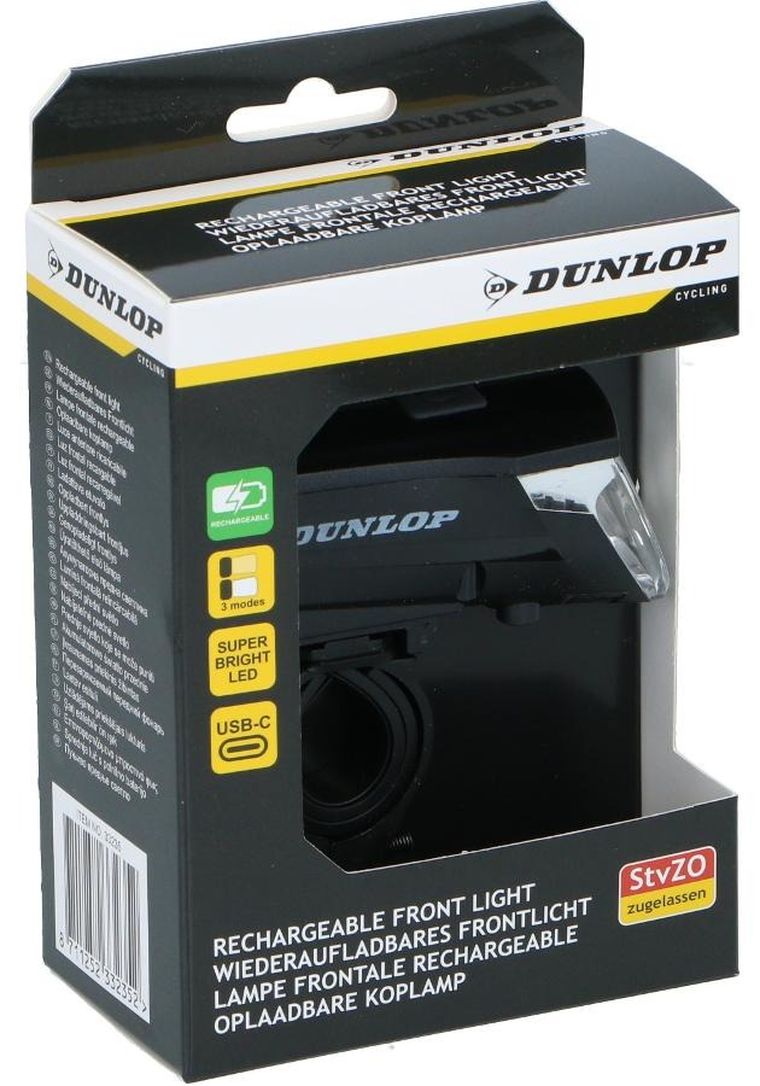 Dunlop, lampka rowerowa, przednia, LED, USB C, 3 tryby