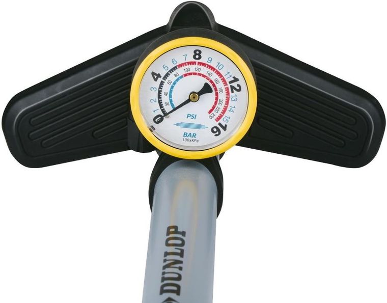 Dunlop, pompka warsztatowo-rowerowa, 230psi (16 bar) z manometrem, szara