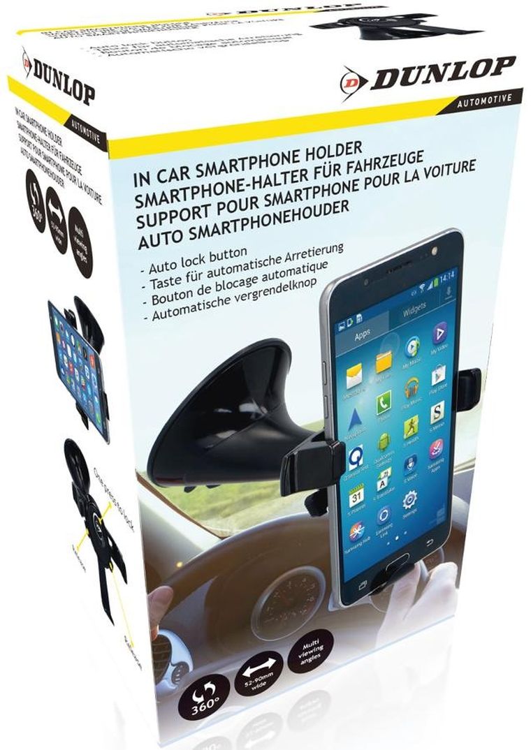 Dunlop, uchwyt na telefon do samochodu, obracany, przyssawka