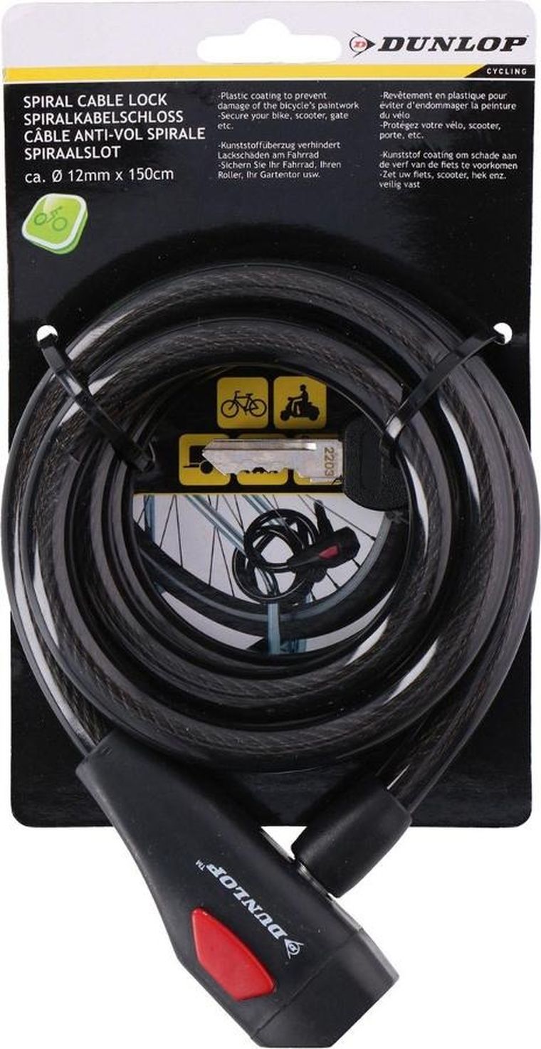 Dunlop, zapięcie rowerowe, spiralne na klucz, 12-150 cm