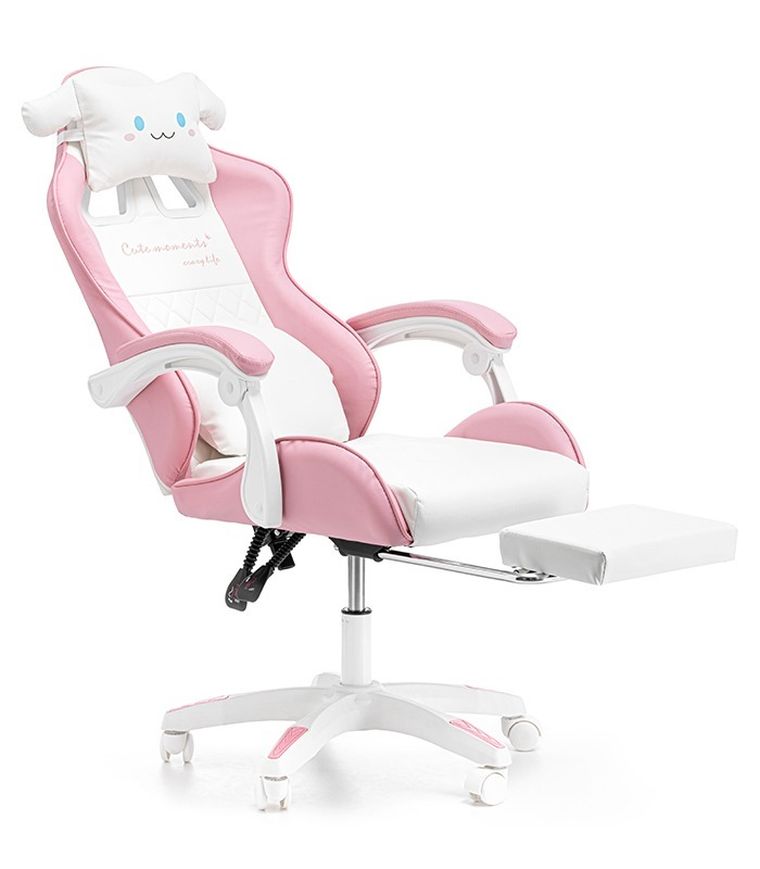 Dziecięcy fotel gamingowy z wysuwanym podnóżkiem, różowy