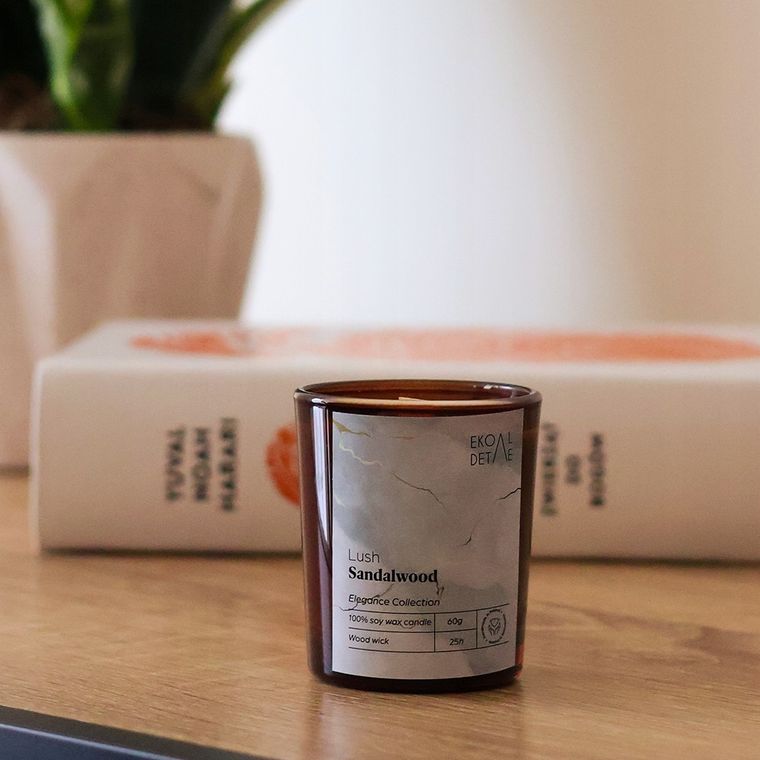 EkoDetale, Elegance, świeca sojowa w szkle, Lush Sandalwood, 60g