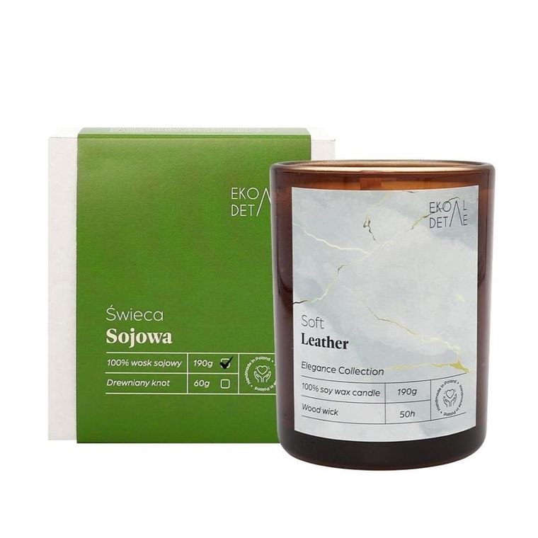 EkoDetale, Elegance, świeca sojowa w szkle, Soft Leather, 190g
