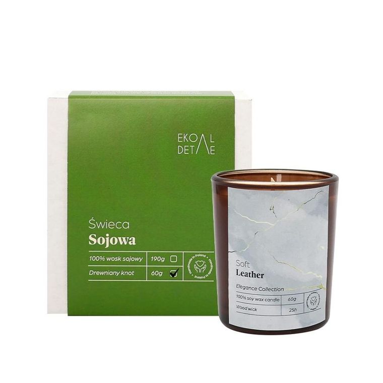 EkoDetale, Elegance, świeca sojowa w szkle, Soft Leather, 60g