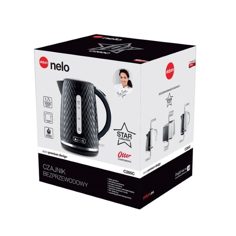 Eldom, czajnik elektryczny, C260C, Nelo, 1.7 L, 2000 W, czarny