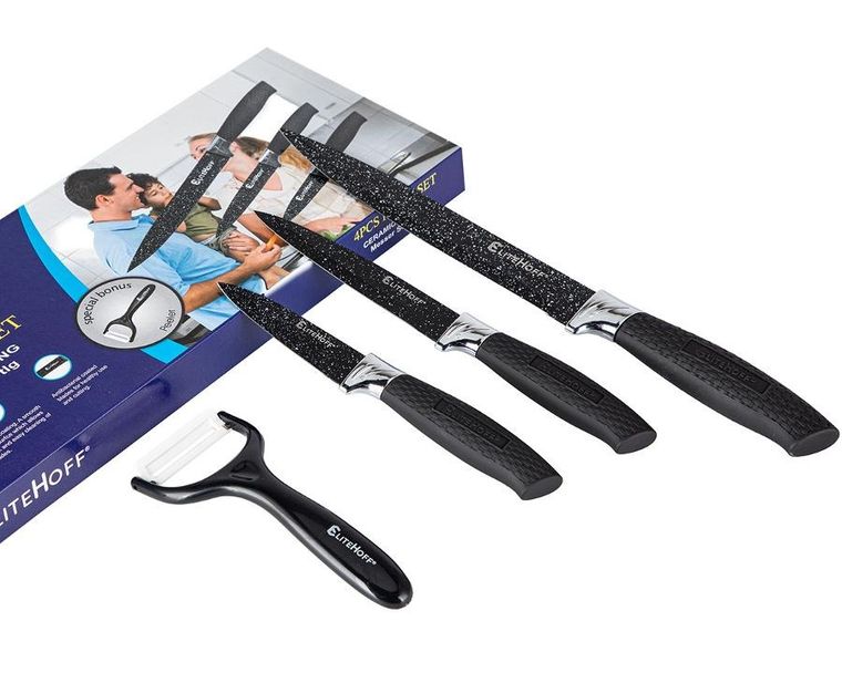 Elitehoff, zestaw 3 kuchennych noży marmurkowych z obieraczką