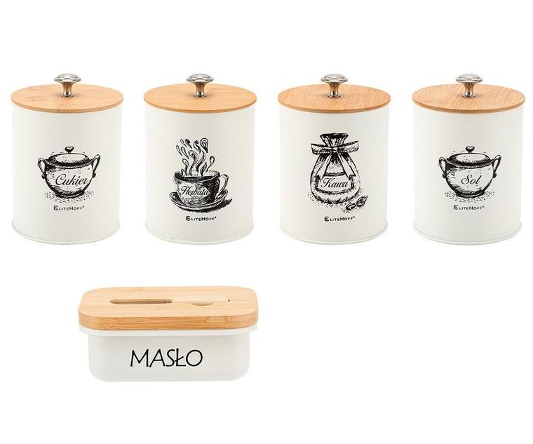 Elitehoff, zestaw 4 pojemników kuchennych i maselniczką