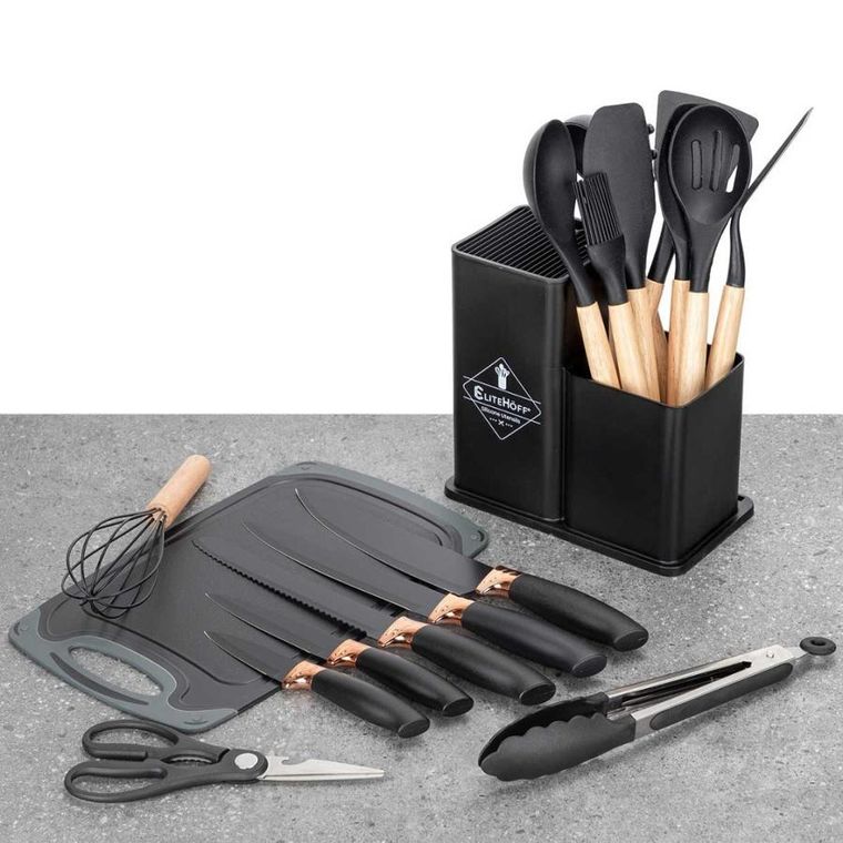 Elitehoff, zestaw noży i przyborów kuchennych w stojaku, 19 elementów