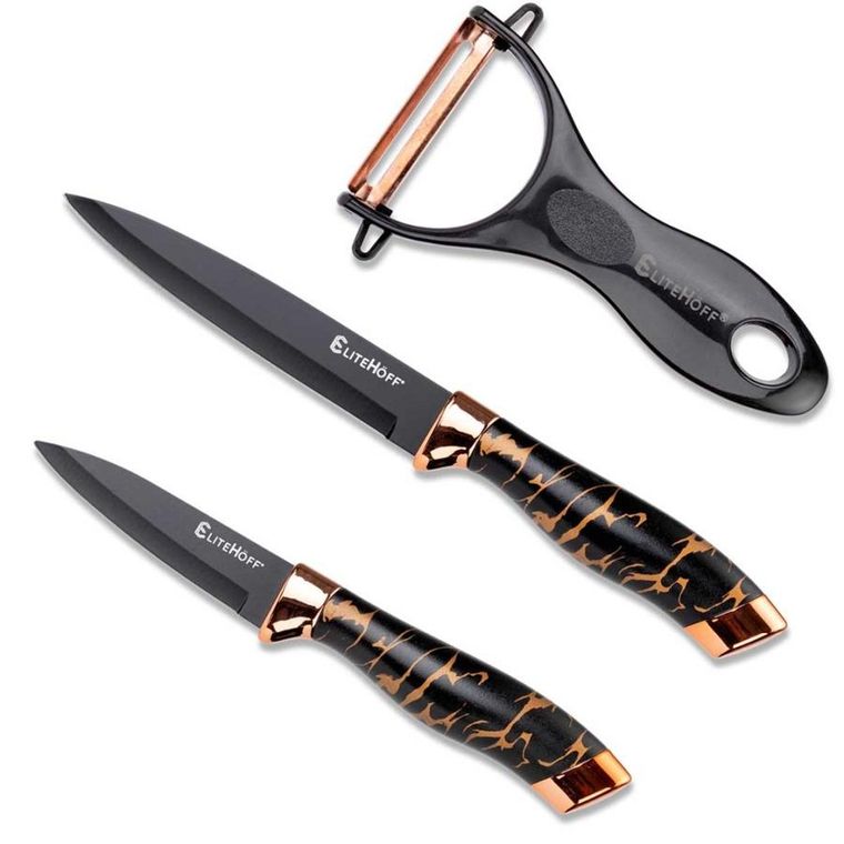 Elitehoff, zestaw noży kuchennych w stojaku z ostrzałką i nożycami, 9 elementów