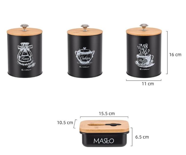 Elitehoff, zestaw pojemników kuchennych i maselniczka, 3 szt., E-6057