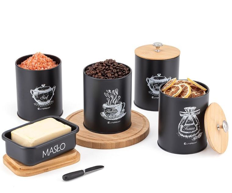 Elitehoff, zestaw pojemników kuchennych i maselniczka, 4 szt., E-6055