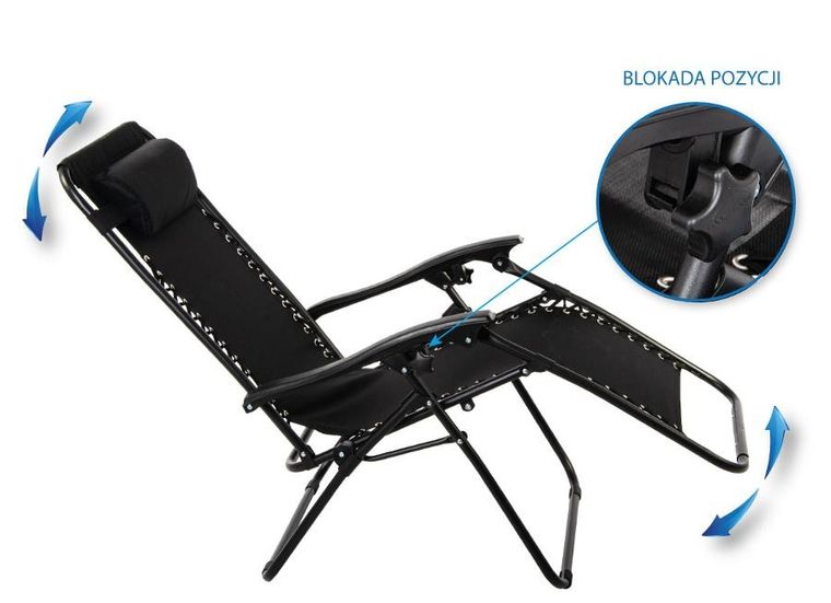 Enero, Bliss, leżak ogrodowy z zagłówkiem, składany, czarny