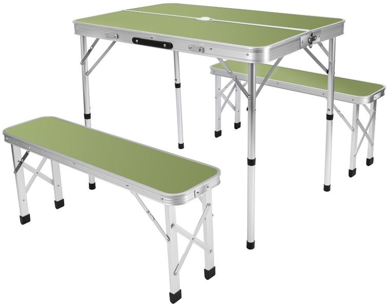 Enero Camp, składany stolik turystyczny, 90-60-70 cm i 2 ławki 87-23-39 cm