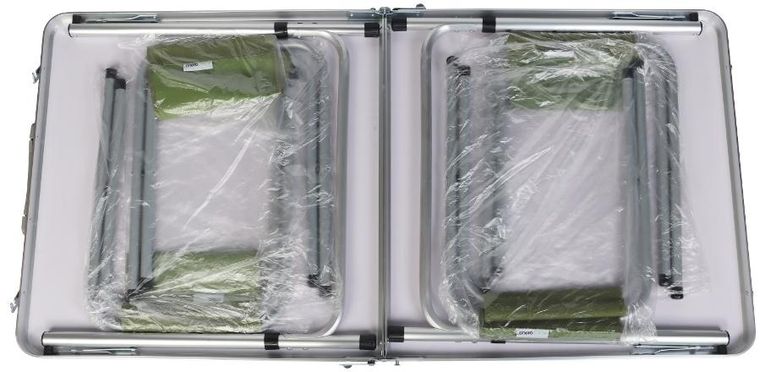 Enero Camp, stolik turystyczny, składany, kempingowy, 120-60-70/62/55 cm + krzesła, zielone, 4 szt.