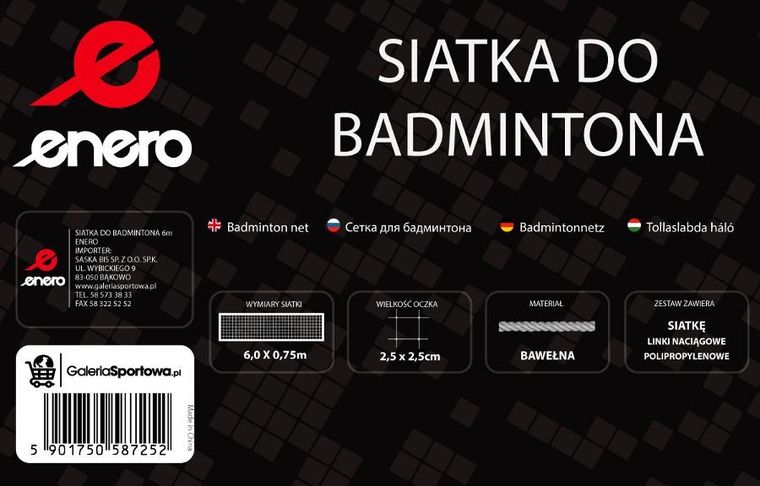 Enero, siatka do badmintona, 6-0,75m