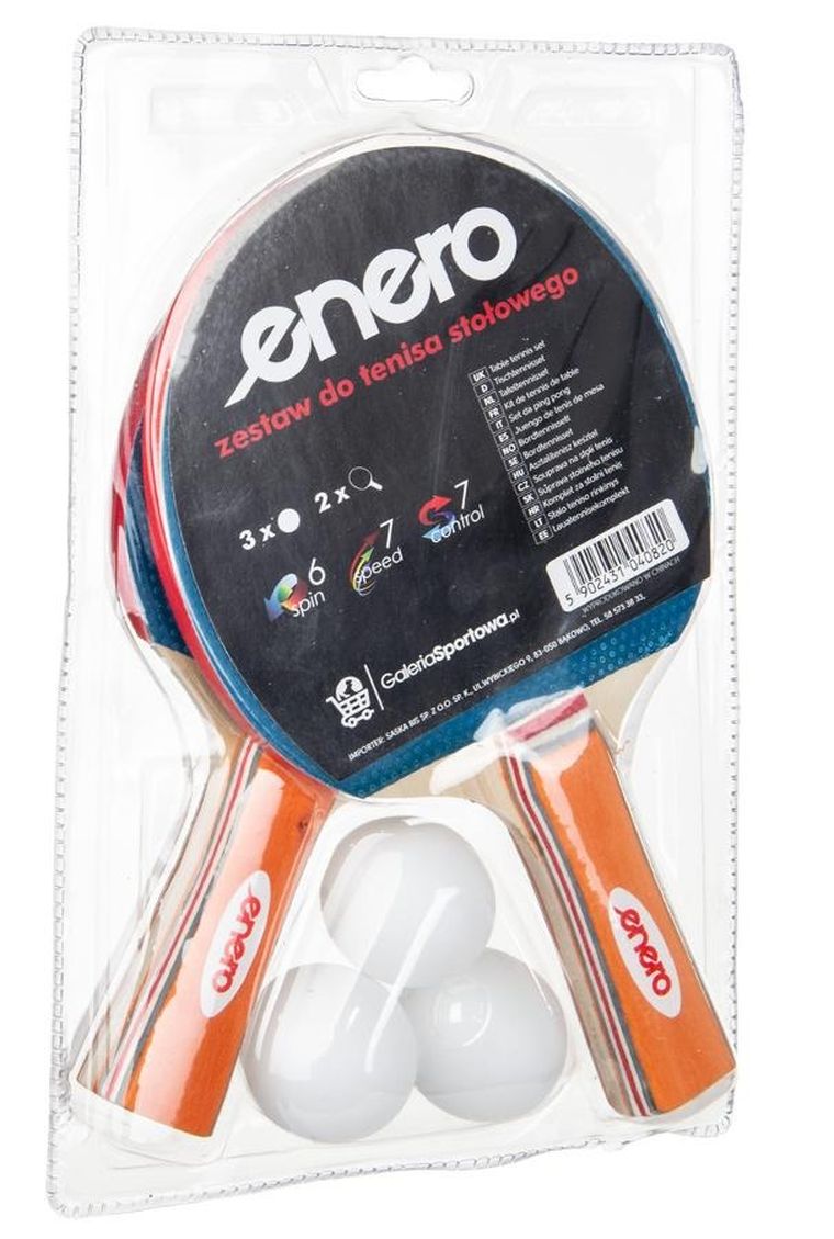 Enero, zestaw do tenisa stołowego, 2 rakietki i 3 piłeczki