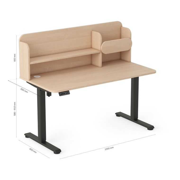 Entelo, Axio, biurko elektryczne regulowane z nadstawką, rozmiar 3-4, 100-65 cm, brzoza